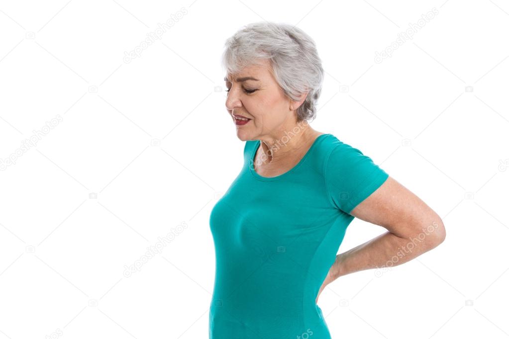 Isolated older woman with backache.