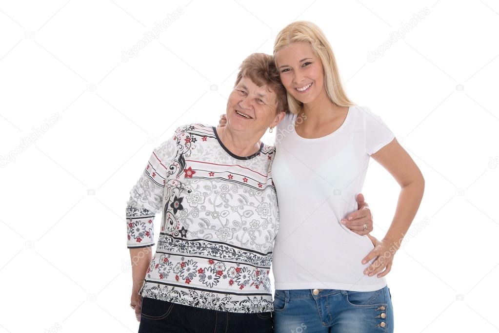 Portrait of real grandmother with her granddaughter.