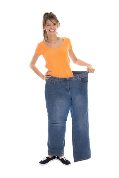 Hermosa joven mujer sana. Aislado sobre blanco haciendo dieta . — Foto de Stock