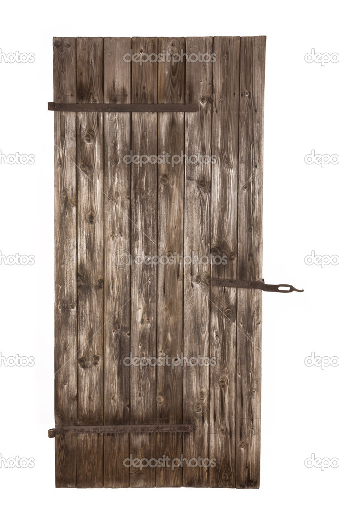 Isolated old wooden rustic stable door.
