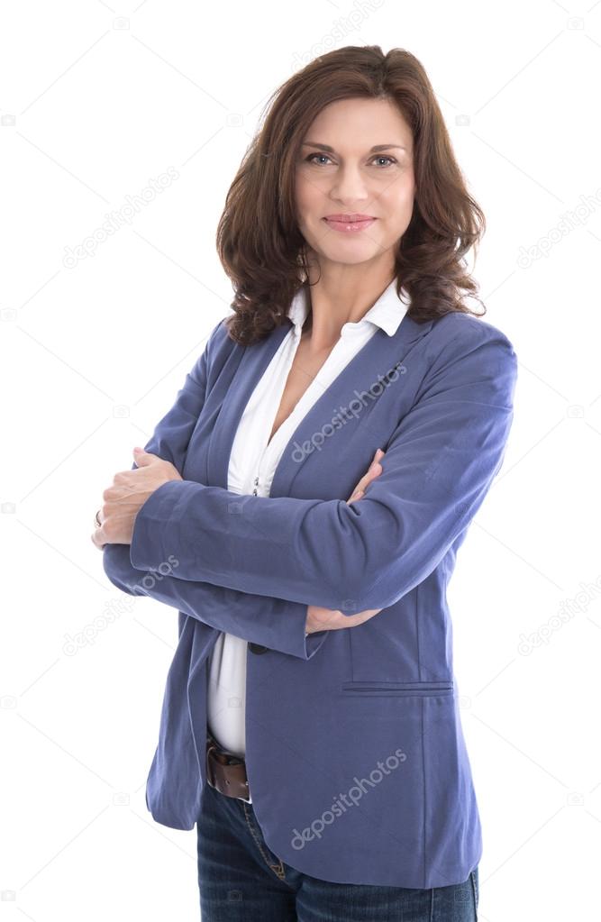 Portrait of a attractive and happy business woman isolated on wh