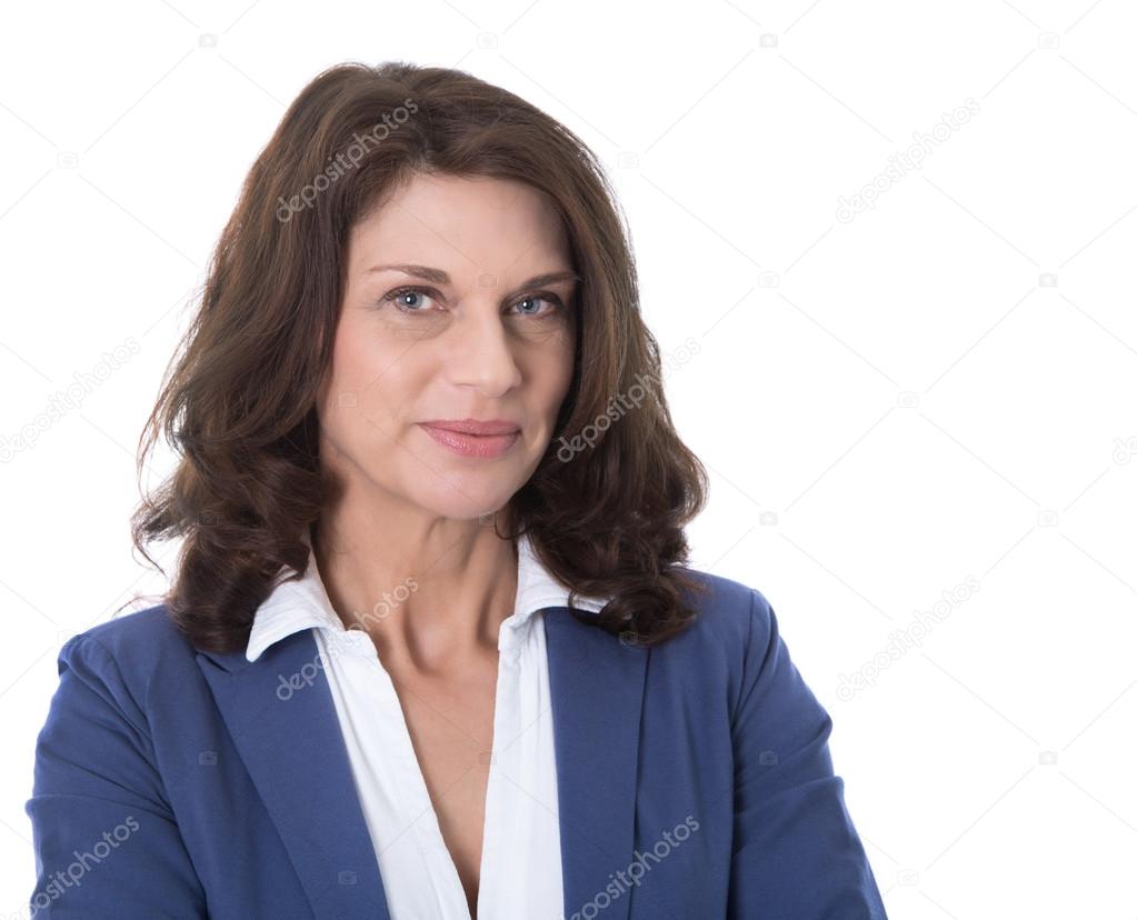 Portrait of a attractive and happy business woman isolated on wh