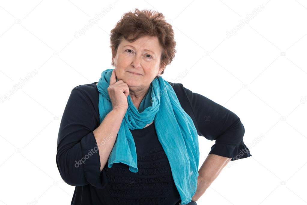 Portrait of senior woman isolated woman isolated over white.