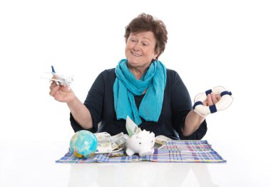 izole kadın kıdemli mutlu ya da emekli - tra için para kavramı