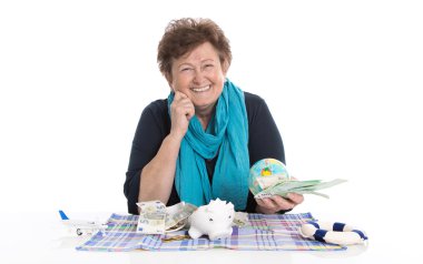 izole kadın kıdemli mutlu ya da emekli - tra için para kavramı
