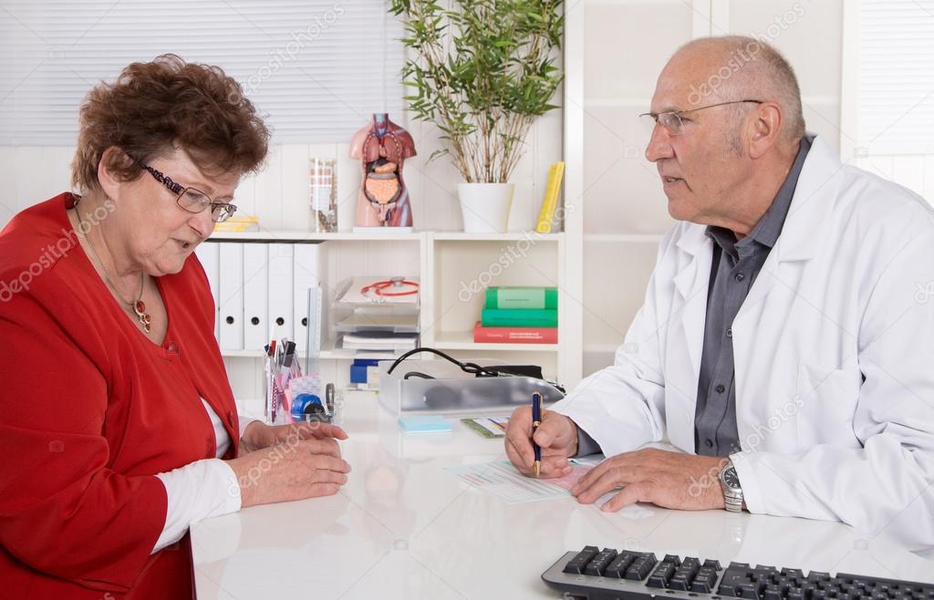 Date at doctor: older woman ill and has pains.