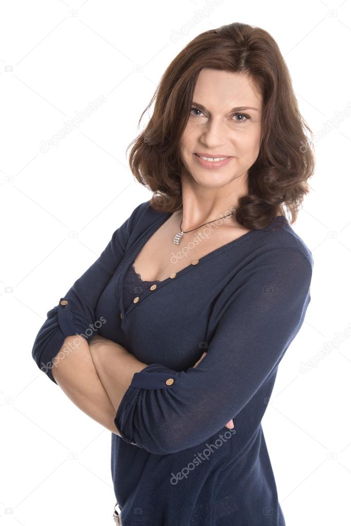 Attractive middle aged woman isolated over white.