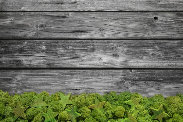 Wooden grey christmas background with moss for a frame. — Stock Photo, Image