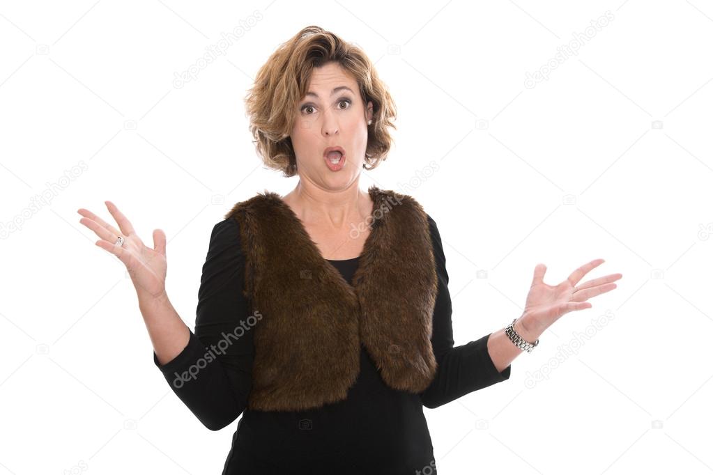 Furious shocked and crying isolated middle aged business woman i