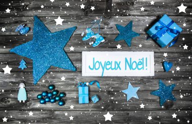 neşeli Noel kartı veya fiş. Noel dekorasyon mavi, beyaz 