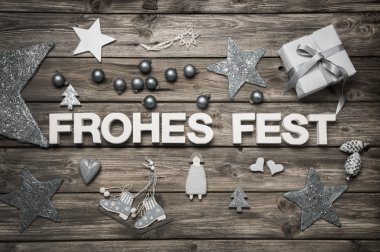 Vintage világos kék üdvözlés kártya karácsonyra német szöveggel 