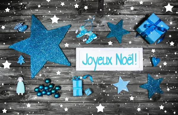 Joyeux Noël carte ou bon de réduction. Décoration de Noël en bleu, blanc — Photo