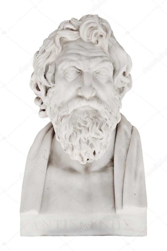 Isolated marble bust of Antisthens - greek philosopher.