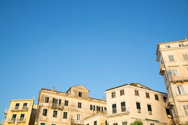 Old ancient and rustic house facades in Corfu Greece. Royalty Free Stock Photos