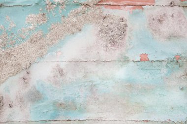 Old wooden shabby chic background with aged calcification of mus
