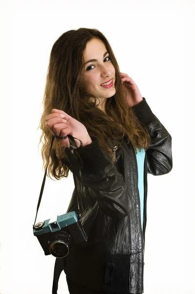 Teenage girl holding plastic camera — Stock Photo, Image
