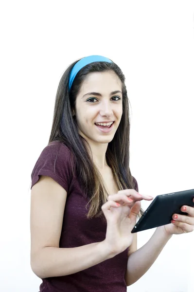 Young female holding a tablet — Stock Photo, Image