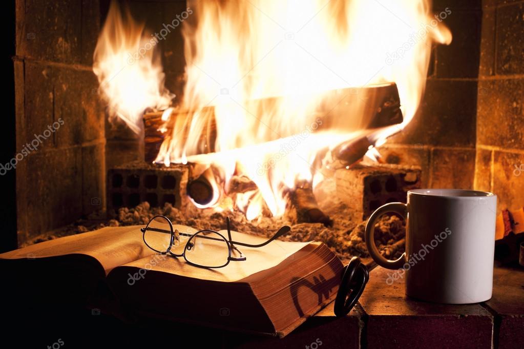 Relaxing near the fireplace