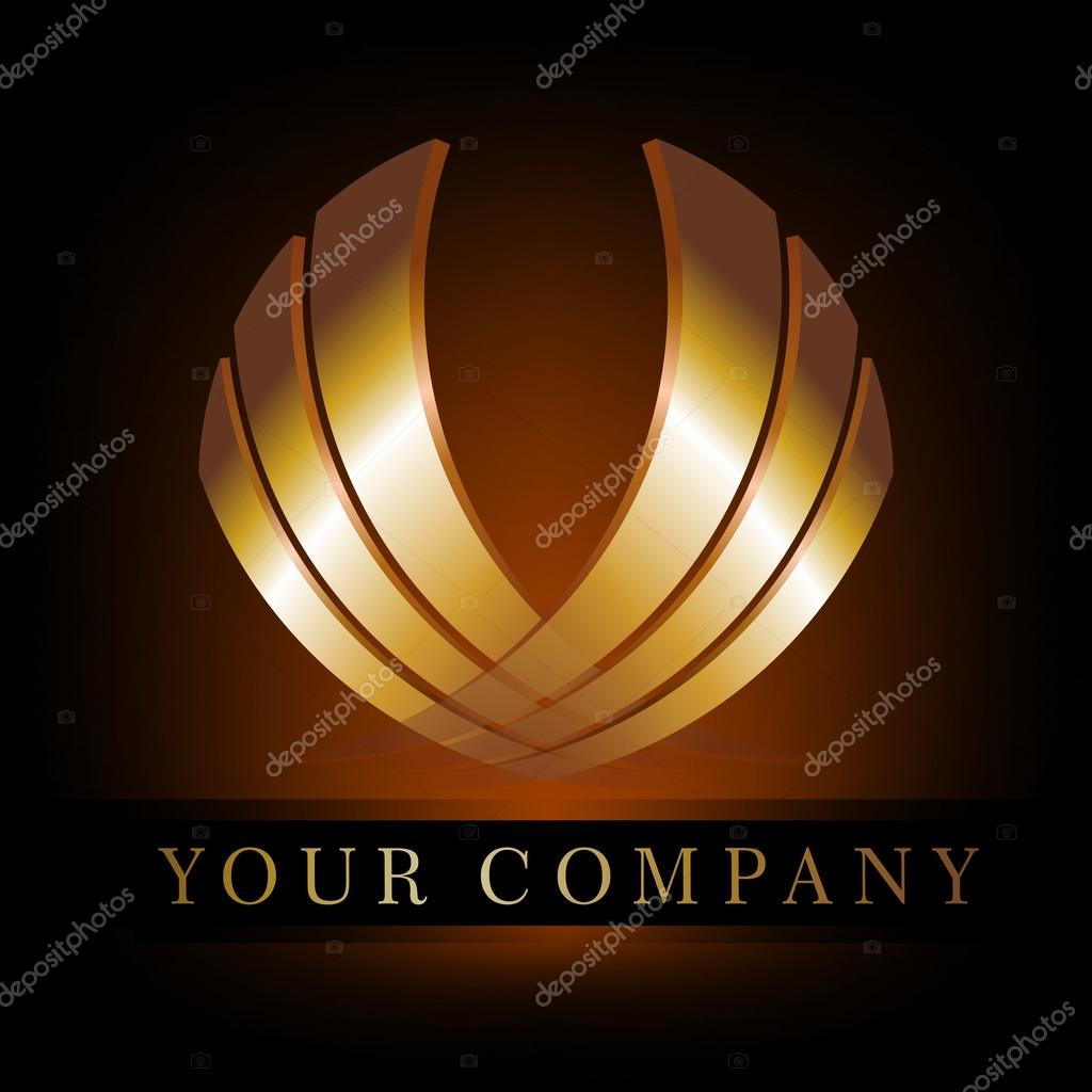 An abstract and golden logo with labeling