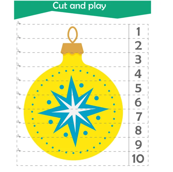 Matematická Hádanka Pro Děti Stříháme Hrajeme Počítáme Deseti Vánoční Hračka — Stockový vektor