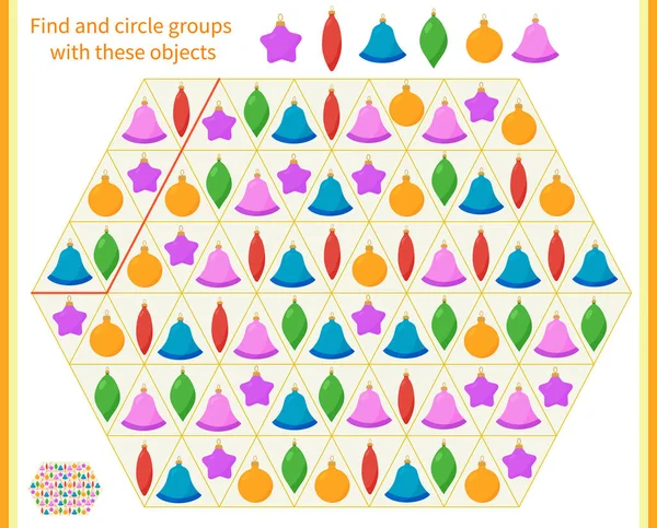 Logikspiel Für Kinder Teilen Und Umkreisen Sie Die Gruppen Mit lizenzfreie Stockillustrationen