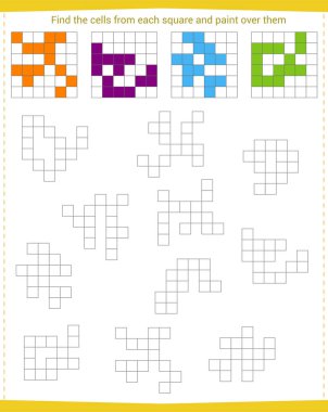  Çocuklar için mantık oyunu. Hücreleri bul 