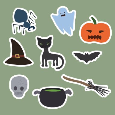 illustration with halloween icons on green background  clipart
