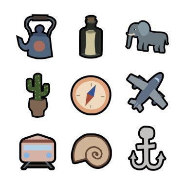 vector with different travel icons on white  clipart