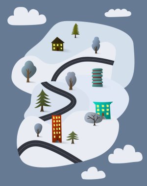 vector with snow near houses in winter  clipart