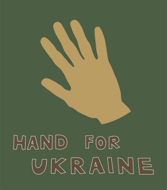 illustration of handprint near hand for ukraine lettering on green clipart