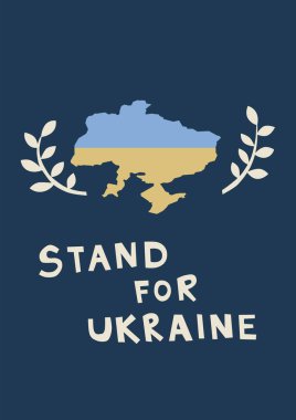 illustration of country near stand for ukraine lettering on blue clipart