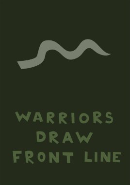 Savaşçılar koyu yeşil üzerine ön hat çizerler, savunma kavramı. 