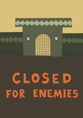 illustration of gate near closed for enemies lettering  clipart