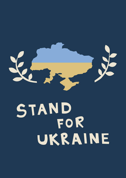 illustration of country near stand for ukraine lettering on blue