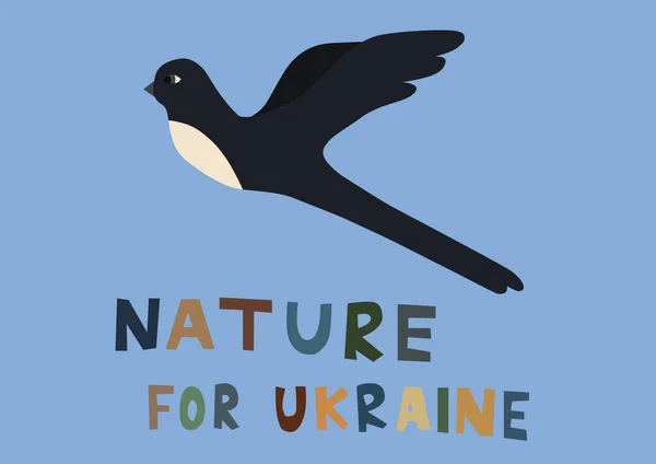 Abbildung Des Naturnahen Vogels Für Ukrainische Schriftzüge Auf Blauem Grund — Stockvektor