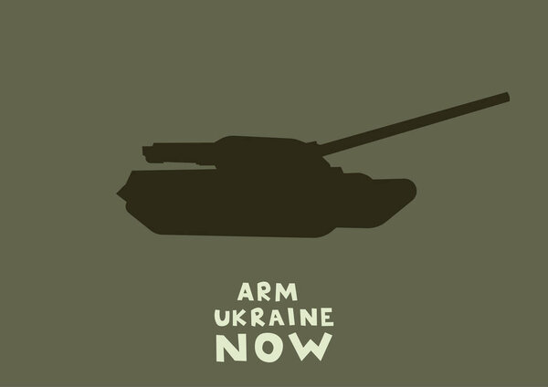 illustration of military tank near arm ukraine now lettering on green background