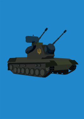 illustration of military armored tank on blue background, support ukraine concept clipart