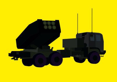 illustration of artillery armored vehicle on bright yellow background, support ukraine concept  clipart