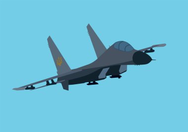 illustration of cartoon aircraft flying in sky on blue, support ukraine concept  clipart