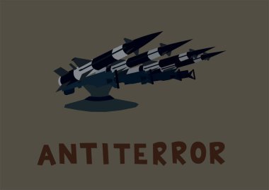 illustration of modern artillery near anti terror lettering on grey background  clipart