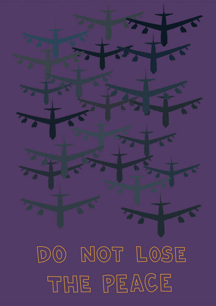 illustration of airplanes near do not lose the peace lettering on purple, support ukraine concept 