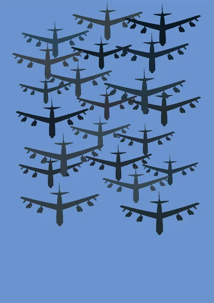 Απεικόνιση Των Αεροπλάνων Που Πετούν Μπλε Φόντο Εκτός Από Την — Διανυσματικό Αρχείο