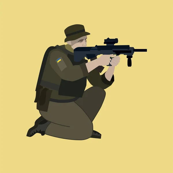 Illustration Soldat Avec Drapeau Ukrainien Sur Uniforme Pays Protecteur Sur — Image vectorielle
