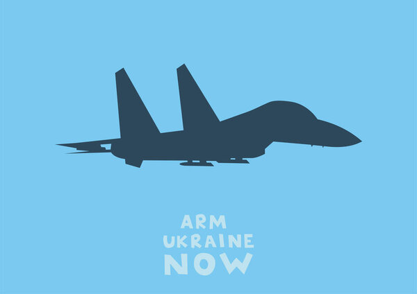illustration of aircraft near arm ukraine now lettering on blue