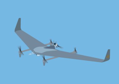 illustration of radio-controlled military drone with ukrainian trident symbol on blue background