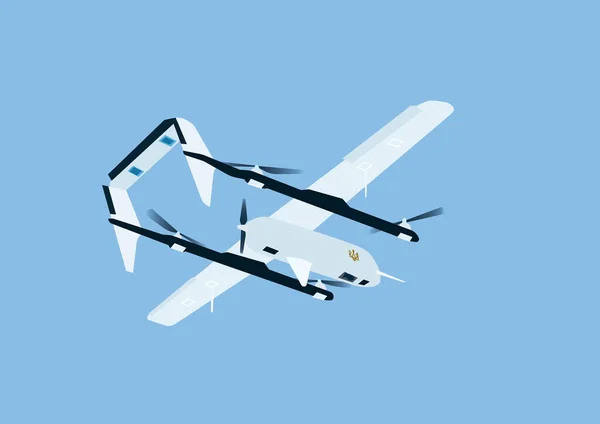 stock vector illustration of cartoon unmanned aerial vehicle with national ukrainian symbol on blue background 