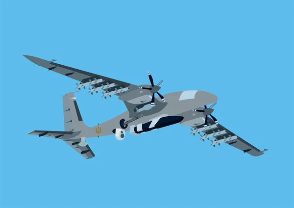 Απεικόνιση Του Στρατιωτικού Drone Αυτόματου Πιλότου Ουκρανικό Σύμβολο Τρίαινας Μπλε — Διανυσματικό Αρχείο