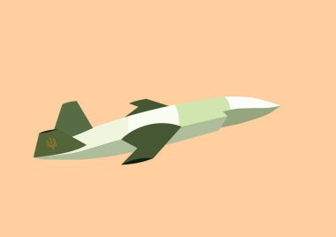illustration of unmanned aerial vehicle with ukrainian trident symbol and military pattern on peach color background  clipart