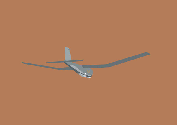 illustration of military aircraft with national ukrainian trident symbol isolated on brown