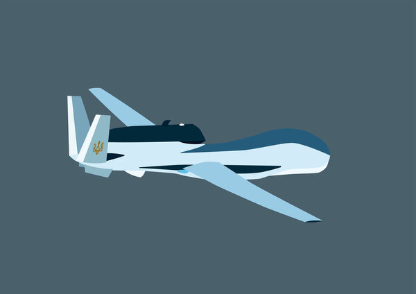 illustration of defense military airplane with ukrainian trident symbol isolated on grey